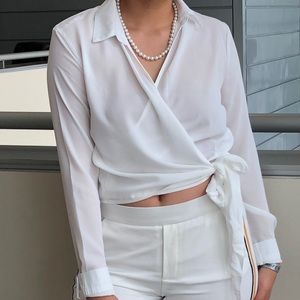 Missguided White Crossover Tie Blouse